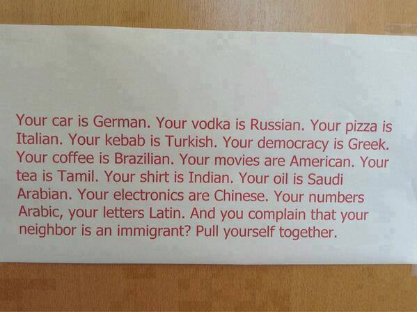 Your car is German. Your vodka is Russian. Your pizza is Italian. Your kebab is Turkish...