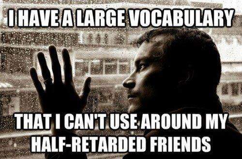 I have a large vocabulary that I can't use around my half retarded friends