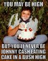 You may be high but you'll never be Johnny Cash eating cake in a bush high 